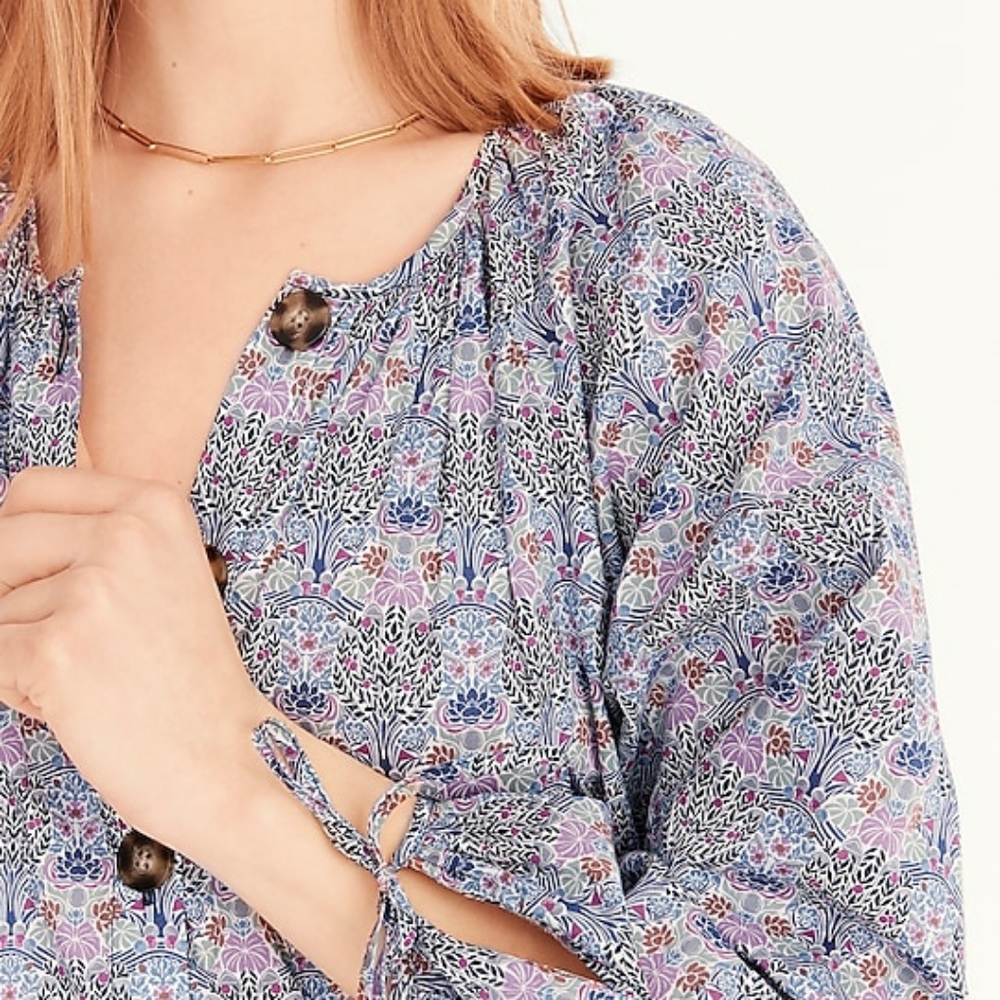 Tie-sleeve button-front organic cotton dress in Liberty® L BG129 NWT SOLD OUT - Picture 3 of 12